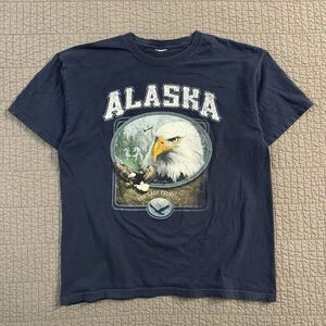 Alaska T Shirt Men Large Navy Blue‎ The Last Frontier Bald Eagle Nature Outdoors
